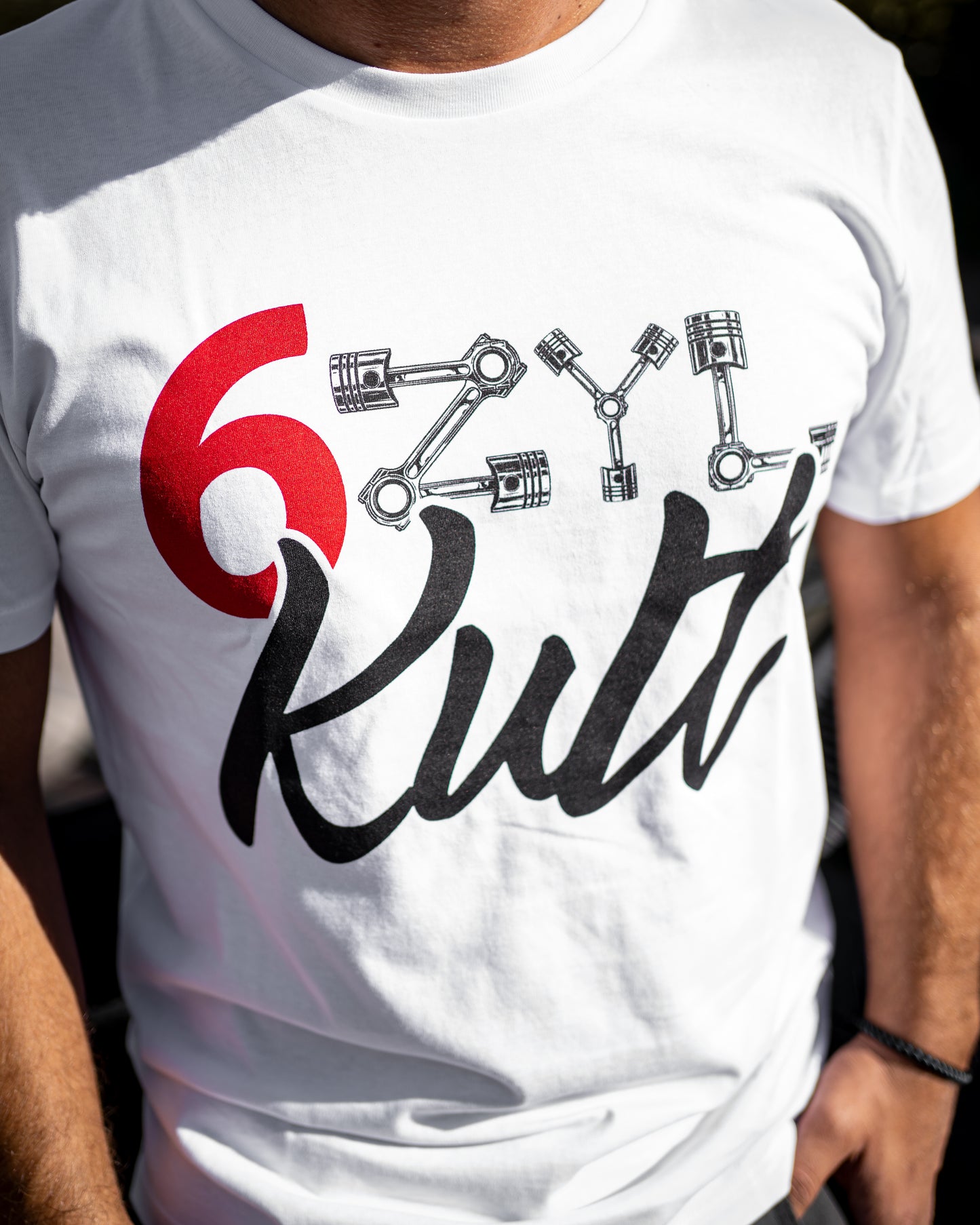 T-Shirt -6Zyl Kult- weiß